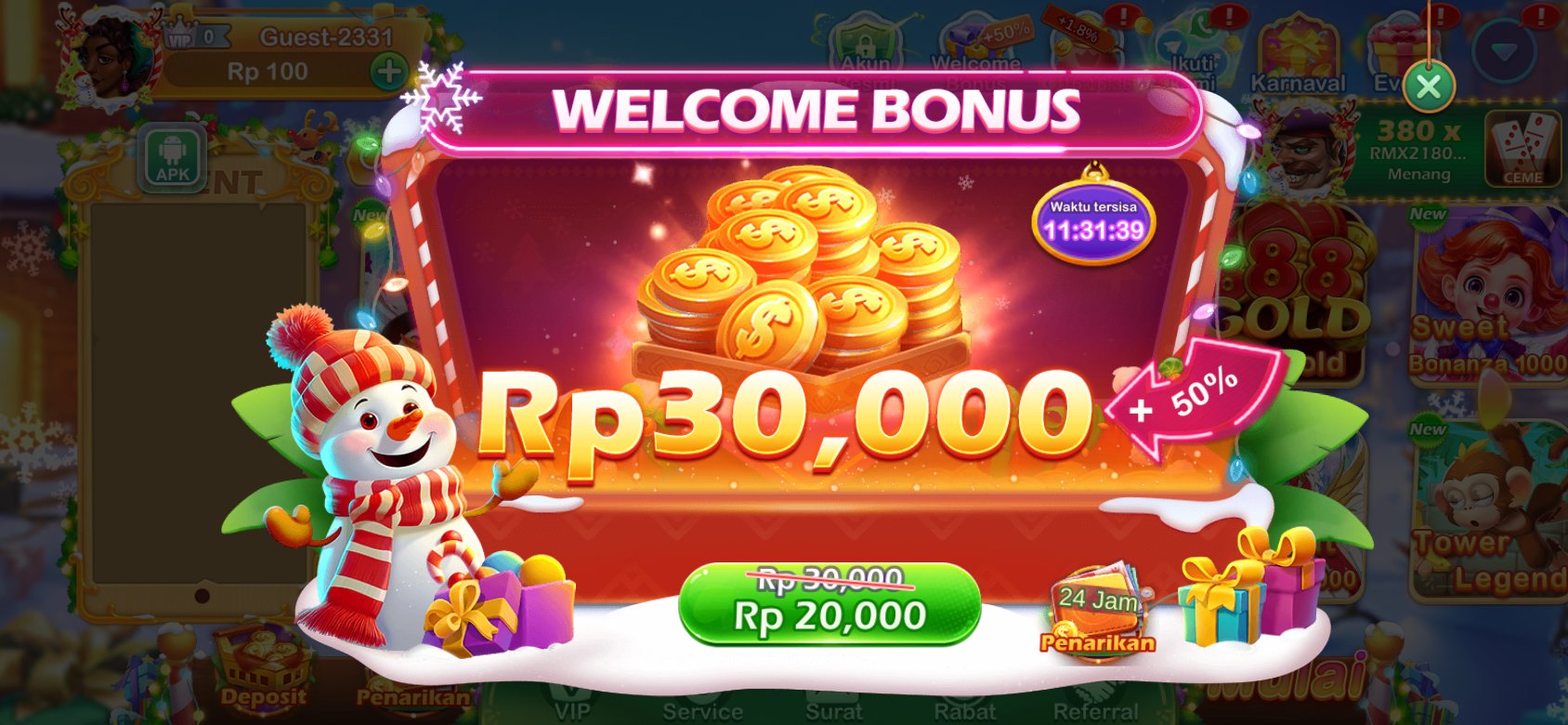 Promo bonus selamat datang Rp30,000 dengan diskon spesial di 6836.